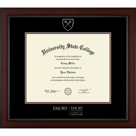 Emory University School of Medicine Diploma Frame, Document Size 17" x 14"