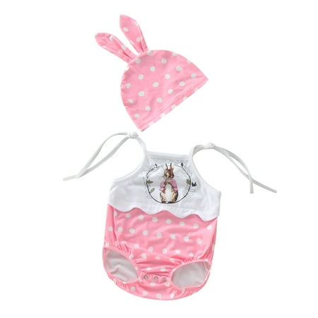 

Baby Girls Boys Easter Outfits Sleeveless Rabbit Romper Bodysuit Jumpsuit With Cute Bunny Hat 0-18M