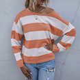 thumbnail image 5 of YUGYXL Womens Fall Striped Sweaters Long Sleeve Crew Neck Shirts Ribbed Knit Color Block Lightweight Pullover Sweater Top Orange M, 5 of 6