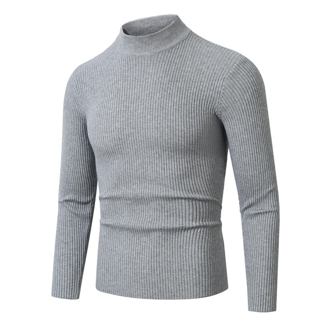 MIASHUI Chandail Décontracté pour Hommes Mode Ajusté Col Mi-Haut Couche de Base Manches Longues Gris,G