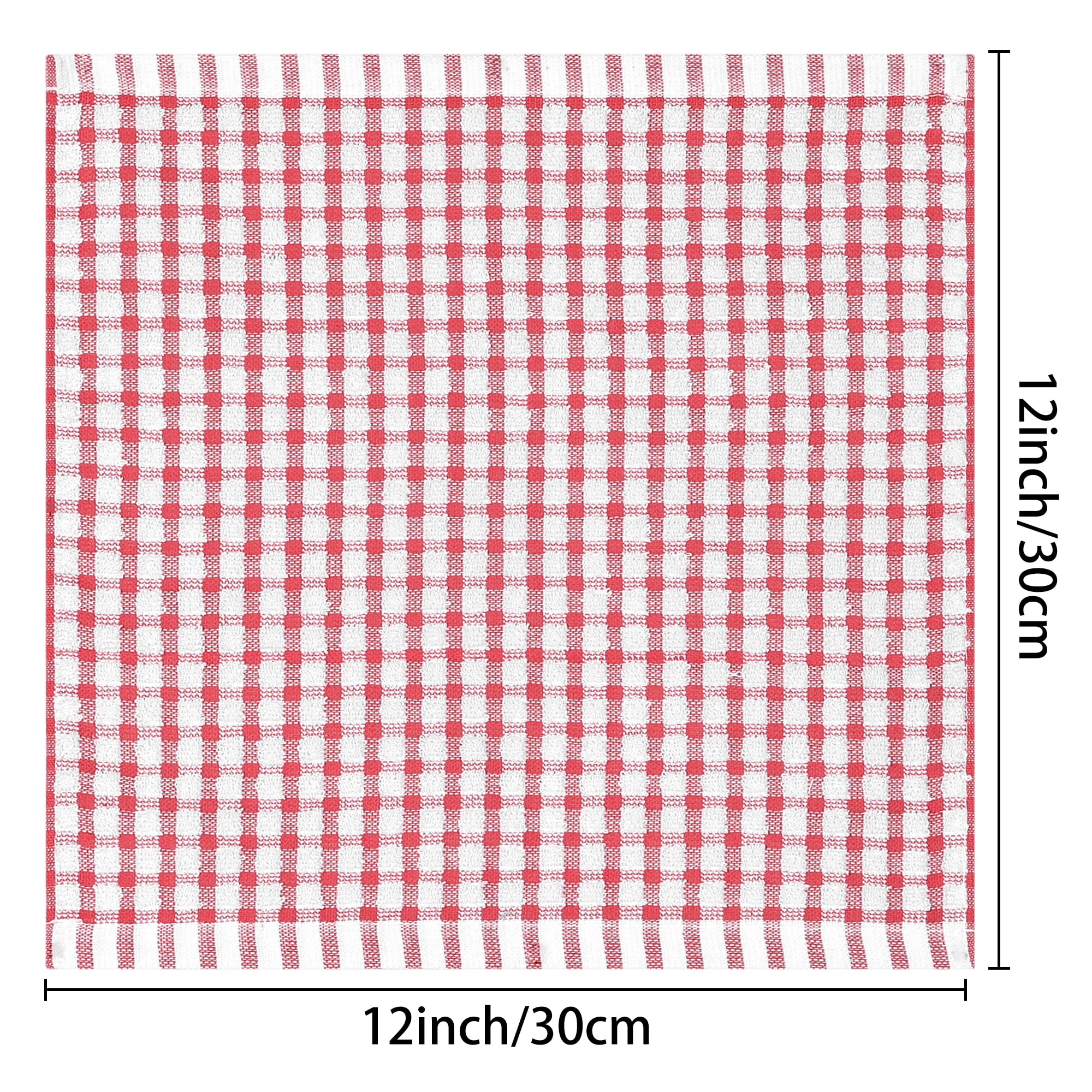 Unique Bargains Cotton Checked Hand Towels Dishcloths Set Dish Kitchen Towels Pack of 12 Red 12" x 12"