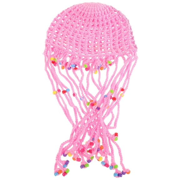 CTIRCHIU Crochet Beanie Hat Pink Polyester Breathable Design Tassel Embellishments for Decor