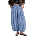 thumbnail image 5 of Womens Baggy Balloon Pants Cotton Linen Barrel Pants High Waisted Wide Leg Pants with Pockets S, 5 of 6
