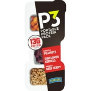 P3 Portable Protein Snack Pack with Chipotle Peanuts, Sunflower Kernels & Original Beef Jerky, 1.8 oz Tray