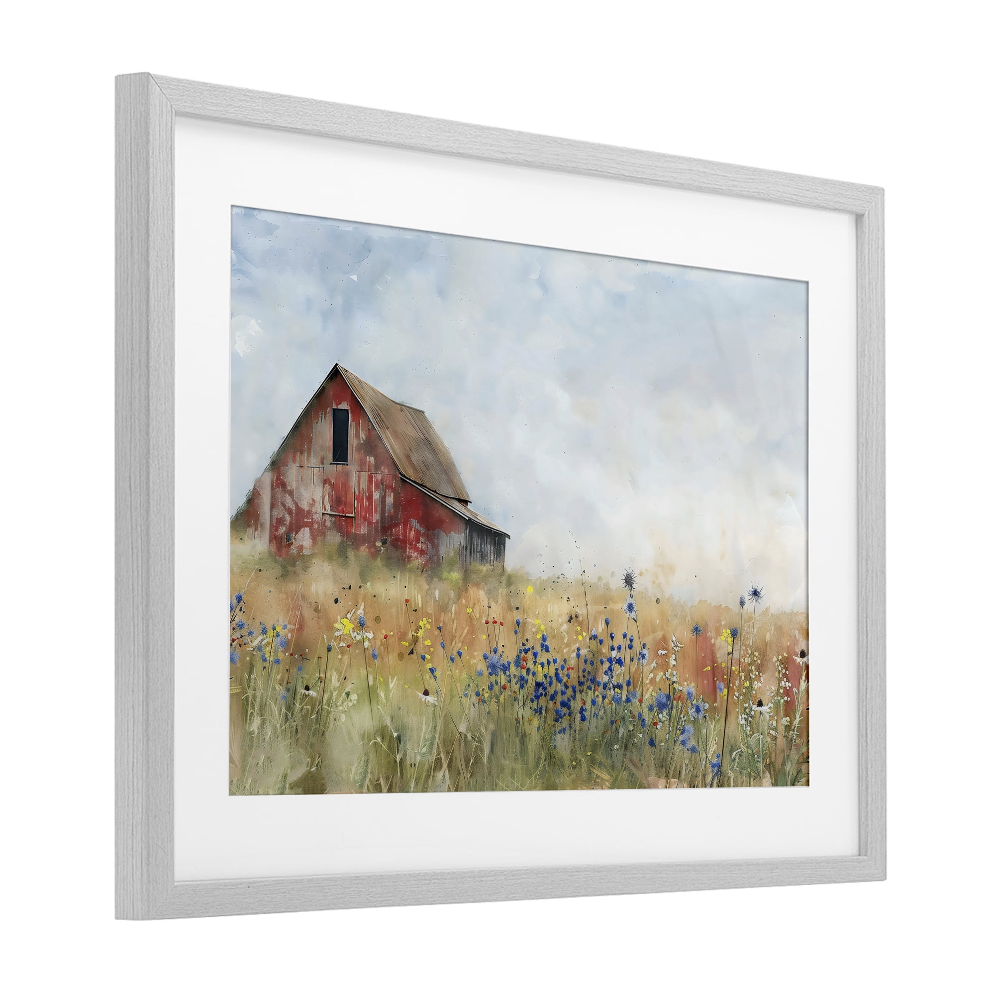 Stupell Industries Rustic Barn in Colorful Meadow Gray Framed Print Under Glass, design by Creative Studio