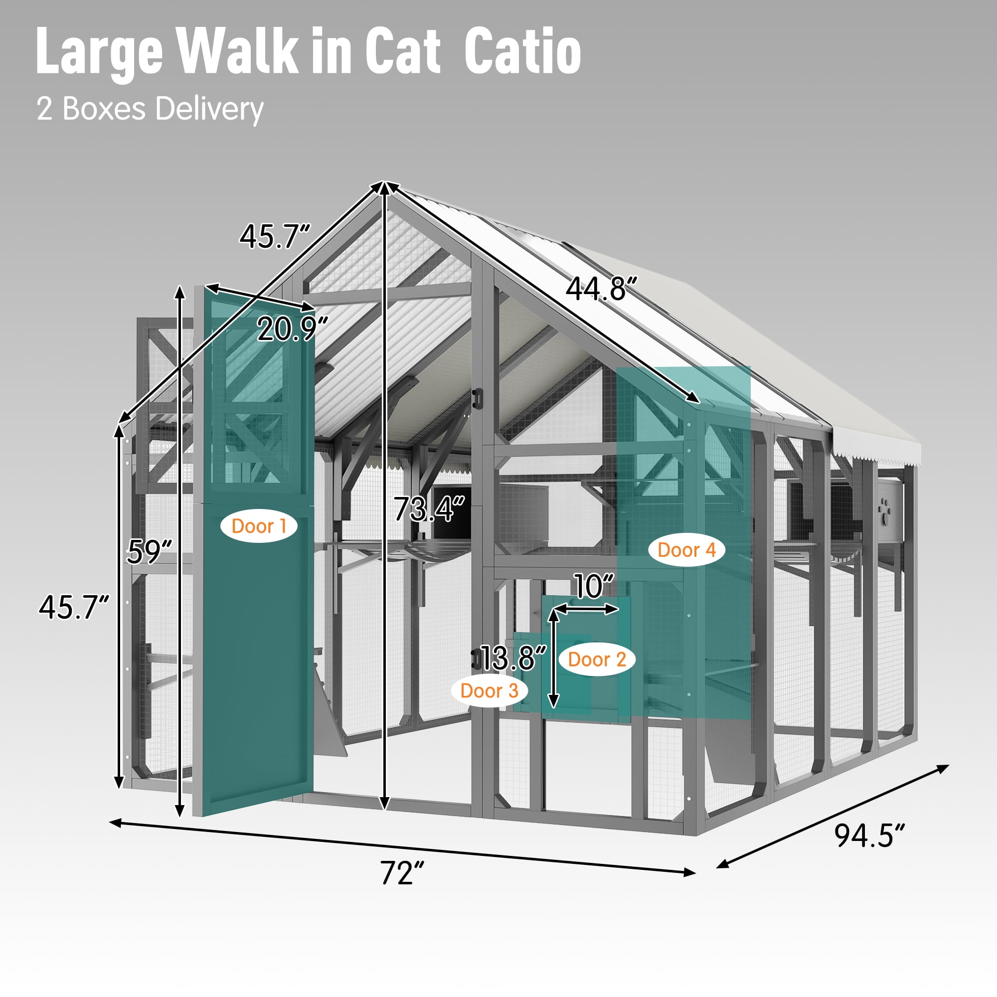 95" Outdoor Large Catio, Cat Enclosure for Multiple Cats, Walk-in Outdoor Cat House with 8 Platforms, 2 Resting Boxes, 1 Bridges & 1 Weatherproof Cover, Gray