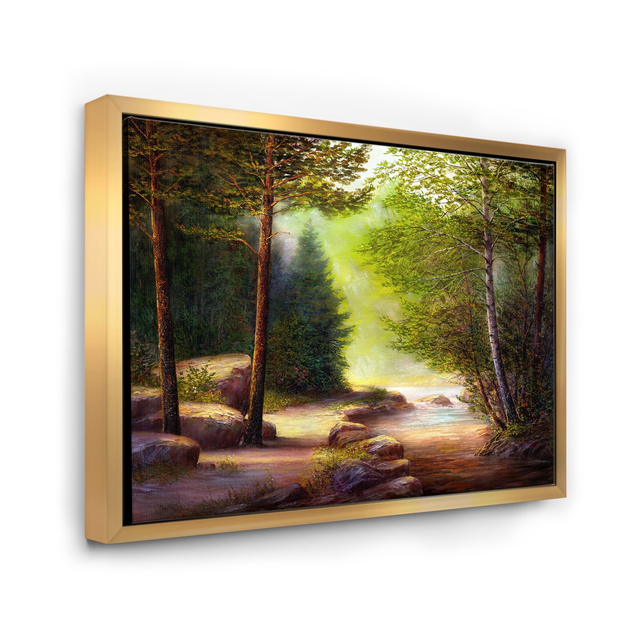 Designart 'Sunrise Glow Through The Spring Trees' Lake House Framed Canvas Wall Art Print