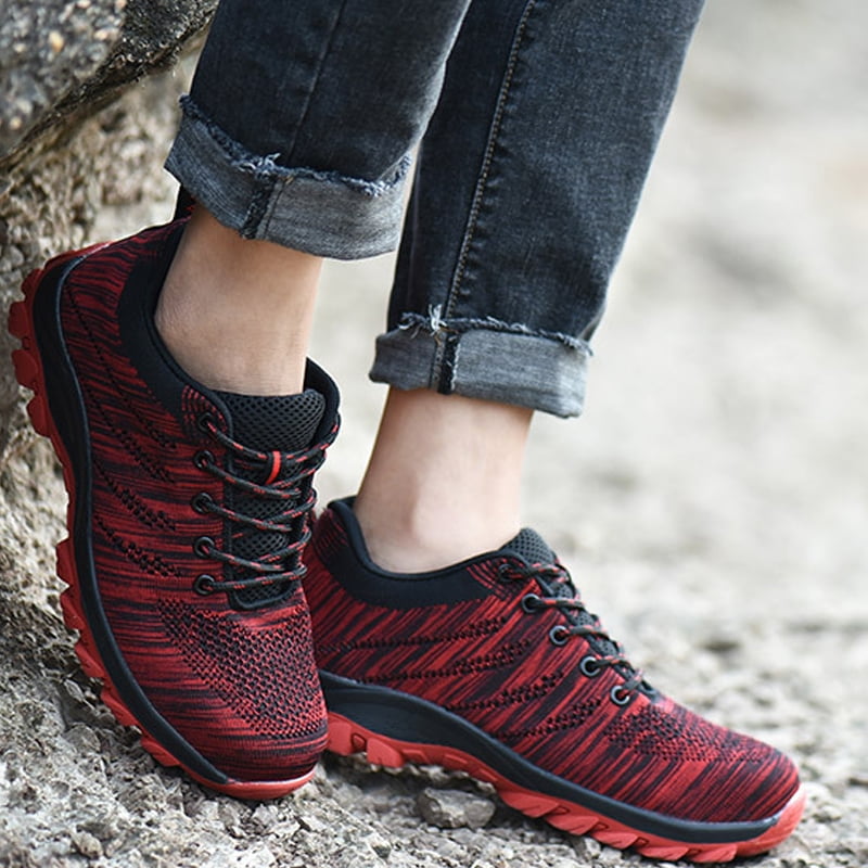 HALLOLURE Men’s Fashion Hiking Steel Toe Work Safety Shoes Mesh Breathable Lace Up Protective