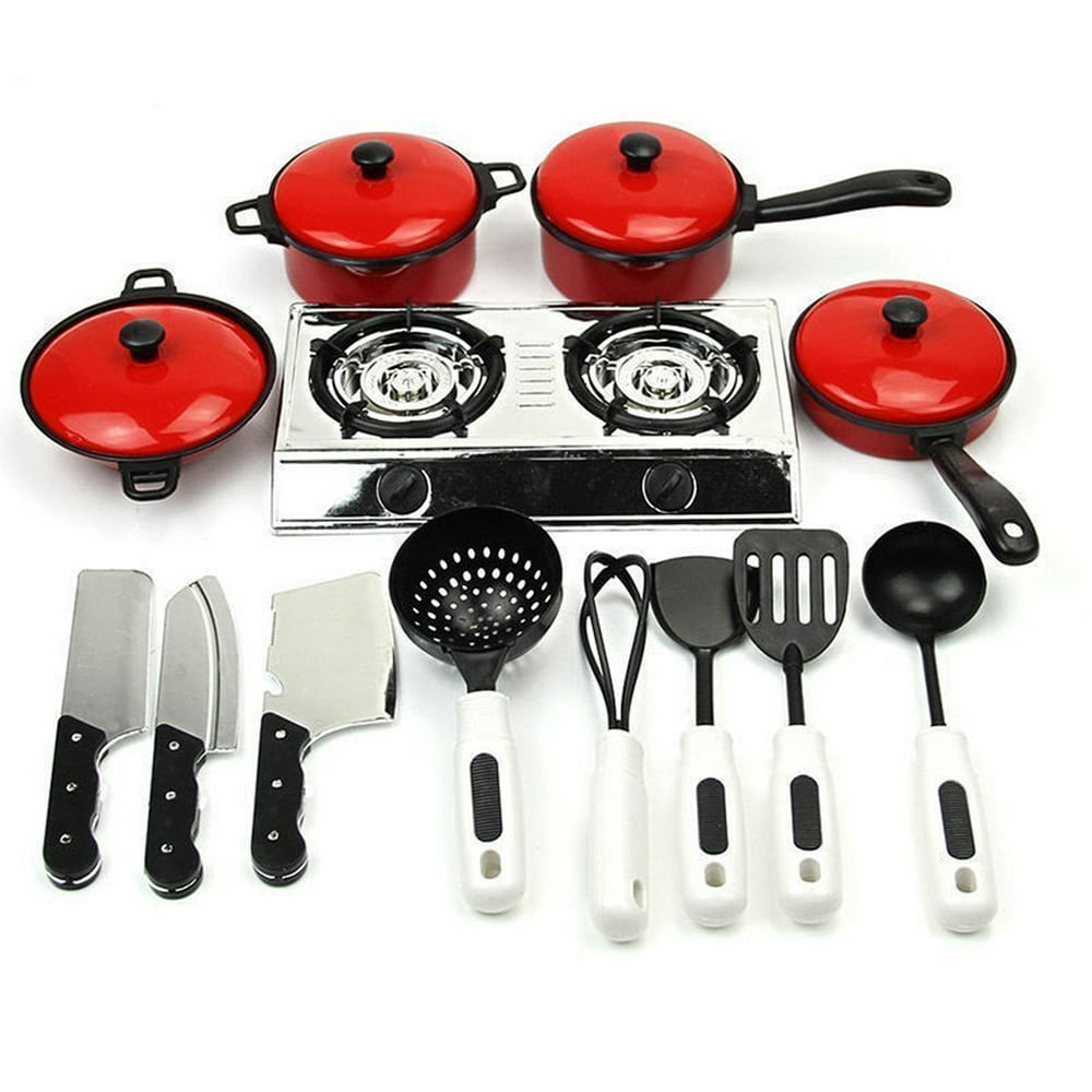 Nituyy 13Pcs Childrens Plastic Kitchen Cooking Utensils Pots Pans