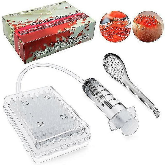 Molecular Gastronomy Kit Caviar Maker Box Spherification Dropper 96-Hole Roe Sauce Dispenser Strainer Tools with Spoon Syringe