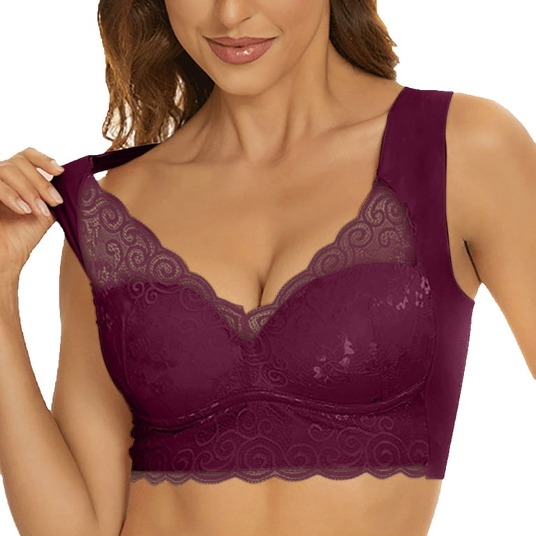 Women's Halter Lace Bralette Top Unpadded Clasp Back Wirefree Lace Bra (for  A-D Cups) Purple Red