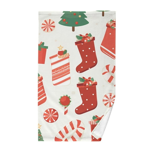 Christmas Cute Socks and Trees Cotton Face Towels Soft Hand Towel Absorbent Bathroom Towel for Kitchen Hotel Decoration