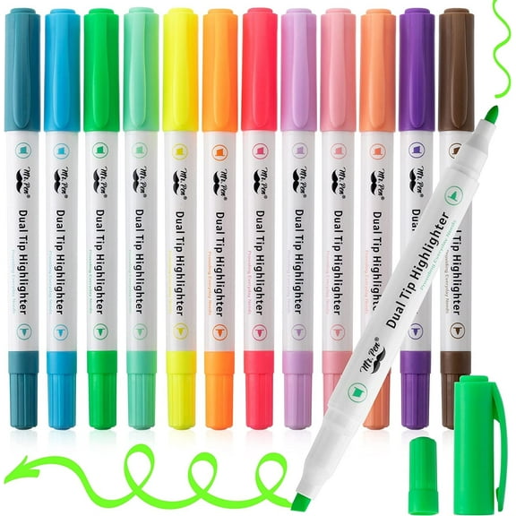 Mr. Pen- Dual Tip Highlighters, Pastel Colors, 12 Pack, Fine & Chisel Tip Highlighters Assorted Colors