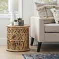 thumbnail image 2 of Powell Kersey Natural Carved Wood Round Indoor End Table, 17" Tall, 2 of 9