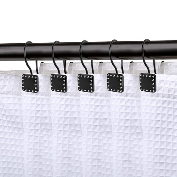 Utopia Alley Shower Hooks - Double Shower Curtain Rings for Bathroom - Rust Resistant Shower Curtain Hooks for Shower Curtain - Shower Curtain Rings with Crystal Design - Set of 12, Matte Black