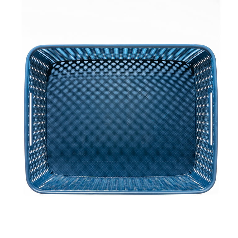 Mainstays Extra Large Decorative Plastic Storage Basket With Lid, Blue Cove