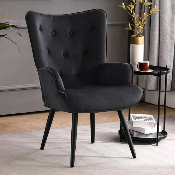 Chair for Living Room, Upholstered Reading Chair with High Backrest, Tufted-Button Wingback Armchair for Bedroom, Dressing Room, Home Office