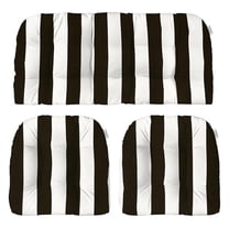 Indoor Outdoor Black & White Striped Cushions for Wicker Loveseat Settee & 2 Matching Chair Cushions | 41" x 19" & 19" x 19"