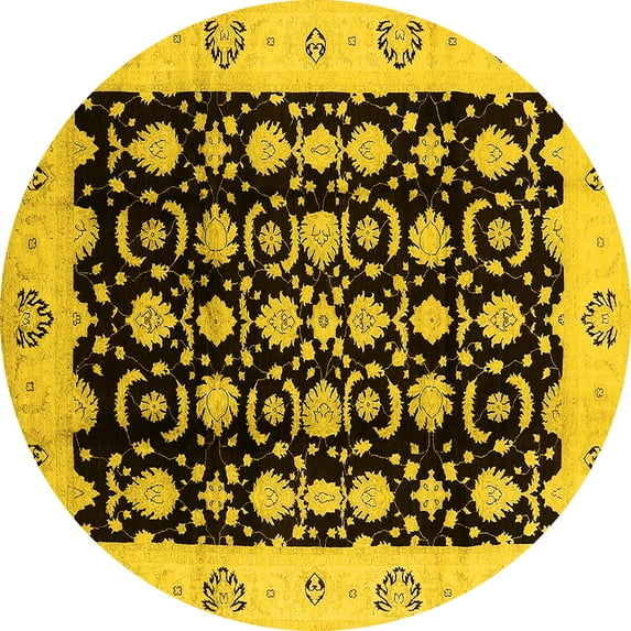 Ahgly Company Indoor Round Oriental Yellow Traditional Area Rugs, 3' Round