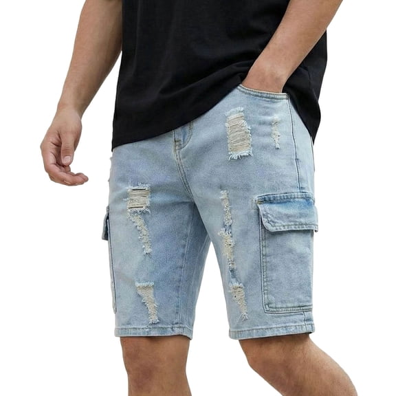 Guluxicc Men's Denim Shorts Regular Fit Trendy Solid Color Shorts Summer Outdoor Casual Beach Shorts with Pockets