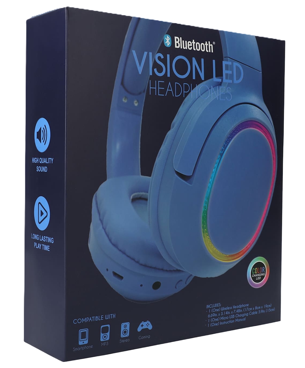 Vision LED Headphone with USB Charging Cable, Instruction Manual, Blue, New, 1 Count, 1 Pack