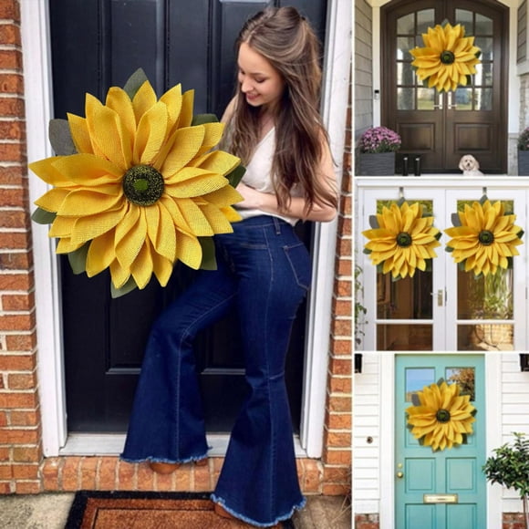 Kgfrsd Home Decor,Artificial Sunflower Wreath Front Door Wreath Yellow Sunflower Daisy Wreath Spring Summer Wreath Front Door For Indoor O,Hanging Decor