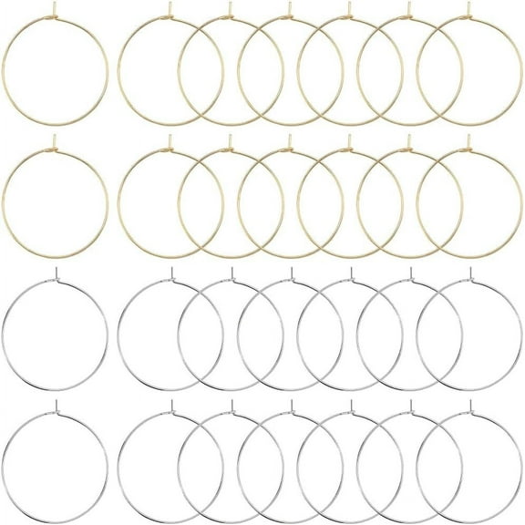 160Pcs 2 Colors 316 Surgical Stainless Steel Wine Glass Charms Rings Hoop Earring Findings Real Gold Plated & Stainless Steel Color 35x30x0.7mm