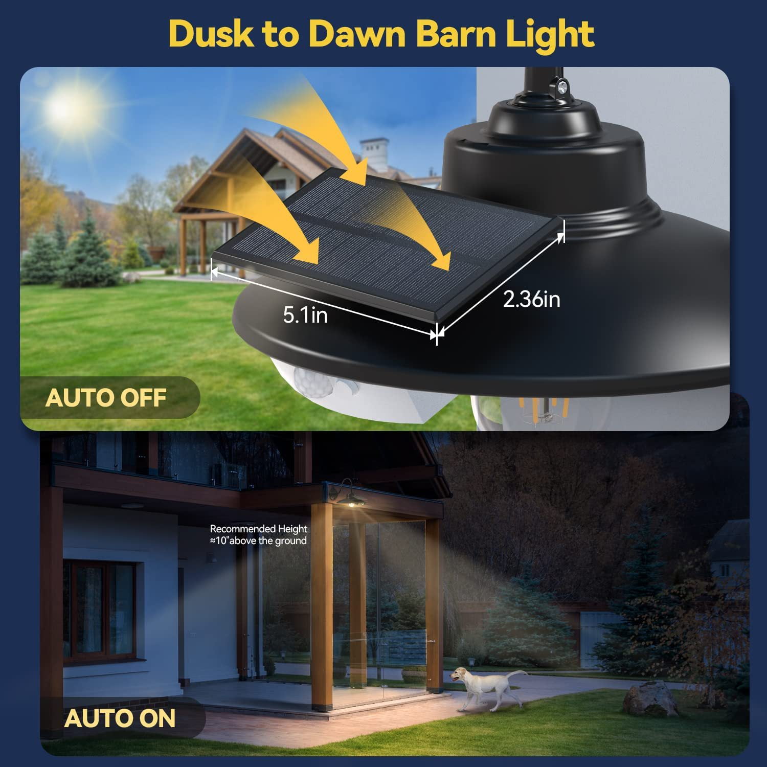 Solar Barn Light Outdoor, Farmhouse Wall Mount Vintage Light with 3 Lighting Modes & Motion Sensing, Solar Wall Light Decor for Barn, Shed, Chicken coop, Porch, Patio, 1 Pack