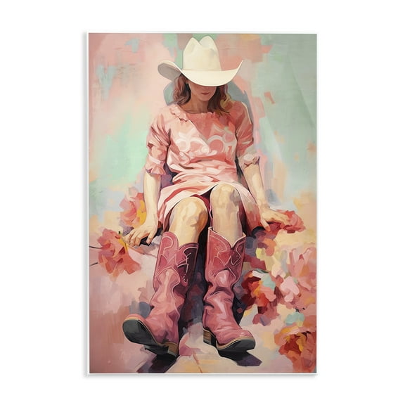 Stupell Industries Cowgirl & Soft Florals Novelty Painting Unframed Art Print Wall Art, 10 x 15
