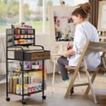 thumbnail image 3 of Art cart 3 Tier Rolling Cart - Utility Cart with Storage Drawer and Wheels Versatile Art Craft Organizer for Home Office or Studio Ideal for Storing Brushes Paints Brown, 3 of 7