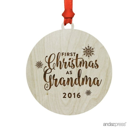 Laser Engraved Wood Christmas Ornament with Gift Bag, First Christmas as Grandma 2017