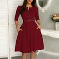 thumbnail image 1 of Ovzne Robes d'Été pour Femmes Robe d'Été Décontractée Couleur Unie Ceinture Fermeture Éclair Manches Longues Robe Femmes Manches Longues Liquidation, 1 of 7