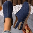thumbnail image 4 of Hollow out Mules for Women Closed Round Toe Wedge Sandals Trendy Stitching Leather Adjustable Slingback Platform Heels Navy Size 9, 4 of 6