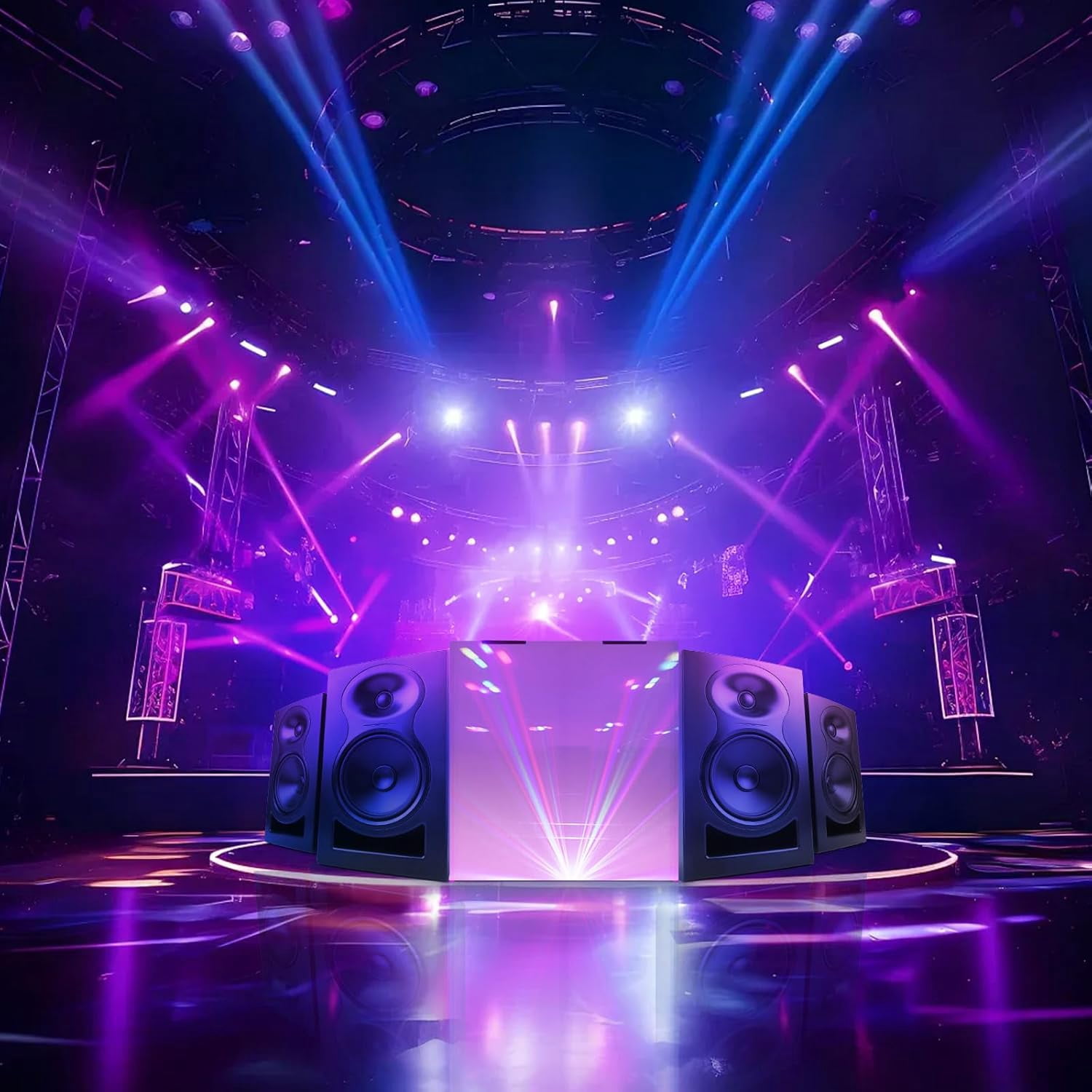 Portable DJ Facade Table Station, 44"x41"x21" DJ Event Booth Facade with Black & White Scrim, Metal Foldable Frame DJ Stand with Carrying Bag