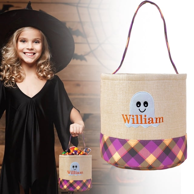 AKEGAMN Clearance! Halloween Handbag Basket Canvas Bucket Halloween Decorative Hand Held Cloth Basket Large Capacity Storage Candy Basket The material its durability and sturdiness, allowing for lon