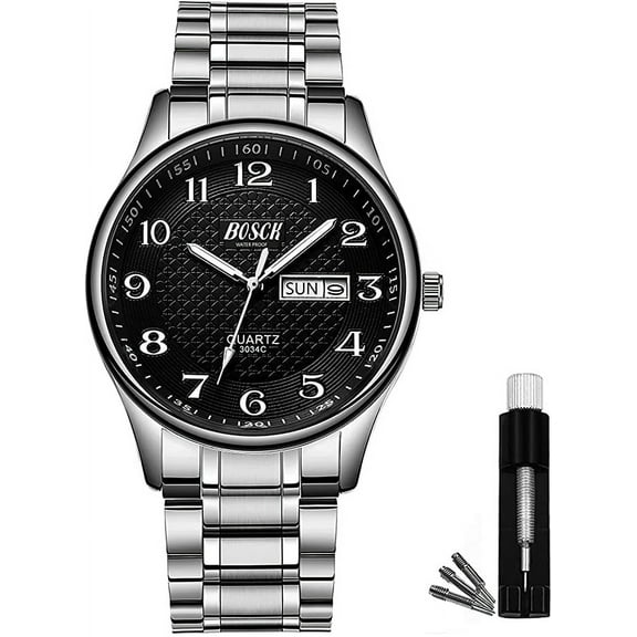 BOSCK Analog Mens Watch,40mm Easy Read Auto Date and Day Stainless Steel Business Watch for Men,30M Waterproof Sports Mens Wrist Watches