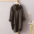 thumbnail image 2 of Pompotops Women's Linen Shirt Roll-Up Sleeve Tops Button Irregular Tunic Pockets Blouse Clearance, 2 of 4
