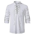 thumbnail image 1 of Mens Scottish Jacobite Ghillie Kilt Shirts Medieval Renaissance Pirate Costume Long Sleeve Lace Up Henley Shirt Men Camisas Xxl khaki XL, 1 of 4