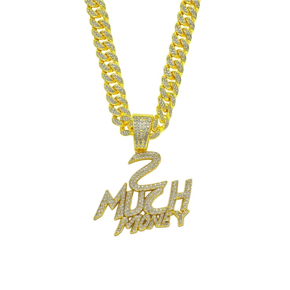 Men Women Hip Hop Letters Much Money Pendant Necklace with 13mm Miami Cuban Chain Iced Out Bling HipHop Necklaces Fashion Jewelry