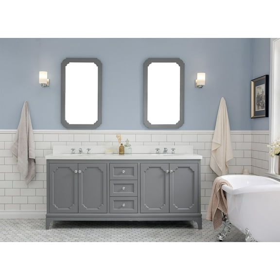 Water Creation Queen 72" Wood Double Bathroom Vanity in Cashmere Gray and White
