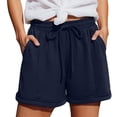 thumbnail image 3 of Women's Casual Loose Shorts with Pockets Drawstring Elastic Waist Summer Beach Vacations Daily Wear Comfortable Soft Shorts for Women | UKHCCC,Dark Blue L, 3 of 9