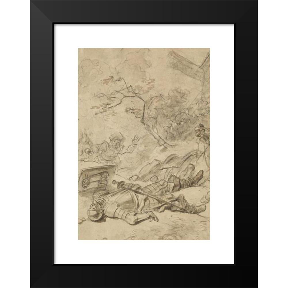 Jean-Honoré Fragonard 11x14 Black Modern Framed Museum Art Print Titled - Don Quixote Defeated by the Windmill (1780s)