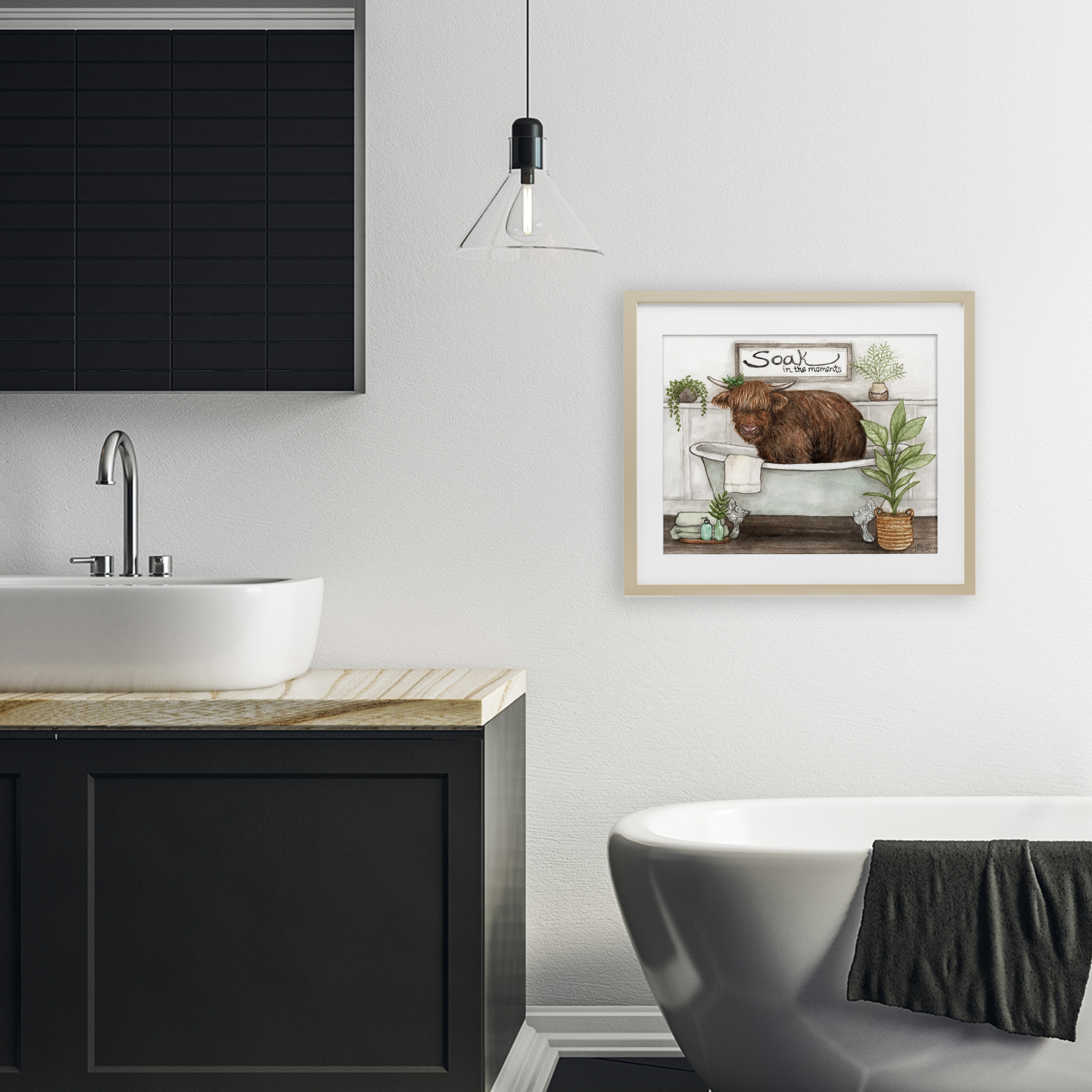 Soak In Moments Cattle Birch Framed Print Under Glass, design by Melinda Hipsher
