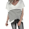 thumbnail image 2 of Gvmfive Women Short Sleeve Tops Summer V Neck Stripe Print Loose Blouse T-shirt, 2 of 4