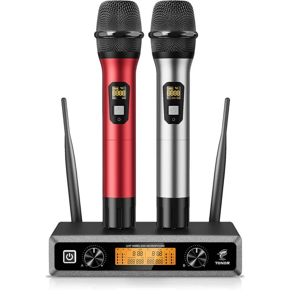 TONOR Wireless Microphone Metal Dual Professional UHF Cordless Dynamic Mic Handheld (TW820)