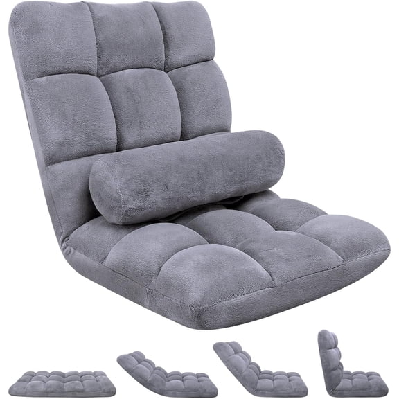 DKMOCO 6-Poistion Adjustable Floor Chair with Back Support, Folding Padded Floor Gaming Chair, for Meditation, Sleeping, Reading, Gaming, Grey