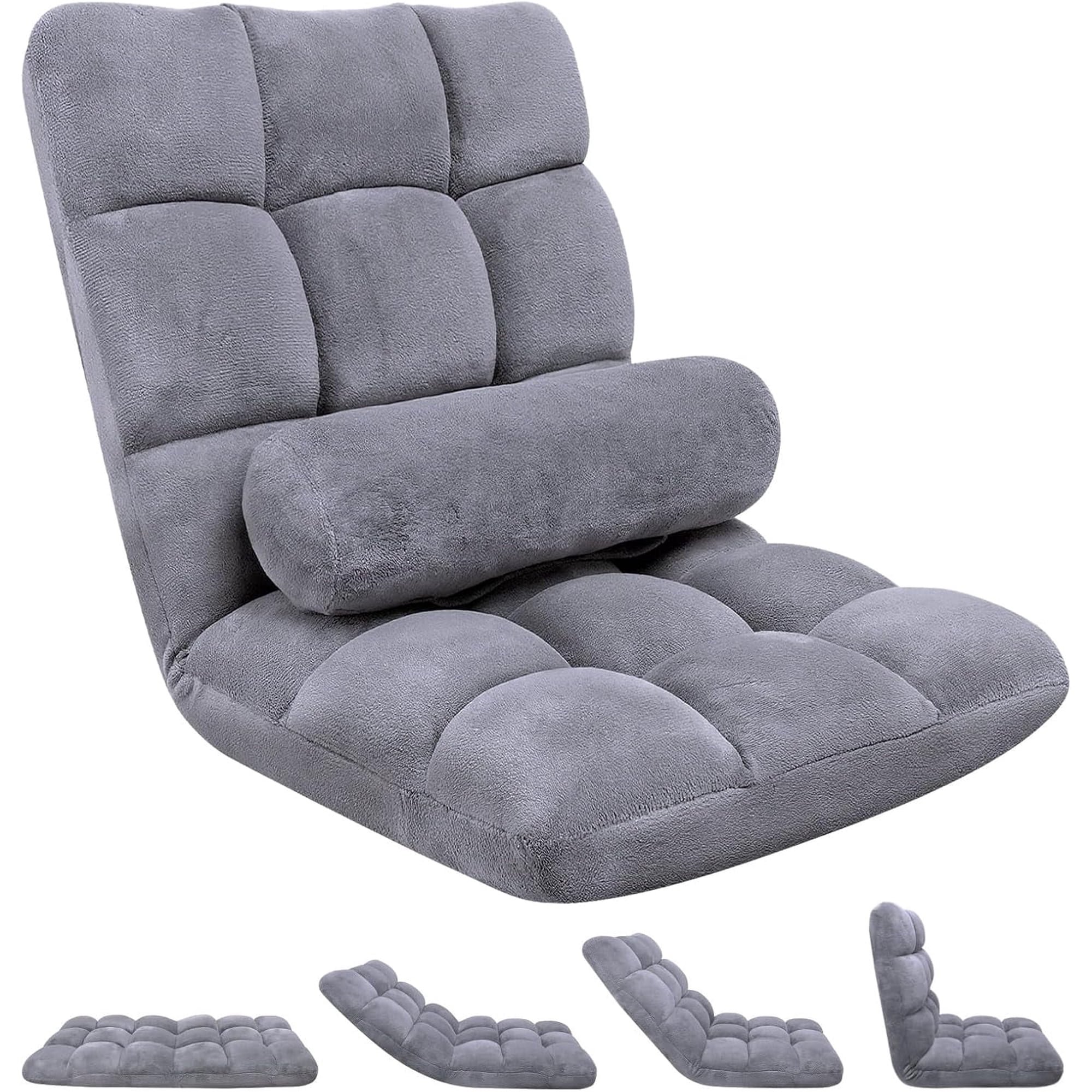 DKMOCO 6-Poistion Adjustable Floor Chair with Back Support, Folding Padded Floor Gaming Chair, for Meditation, Sleeping, Reading, Gaming, Grey