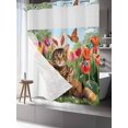 thumbnail image 3 of No Hook Shower Curtain with Snap-in Liner, Spring Easter Waterproof Fabric Bathroom Curtains, Easter Eggs Cats Bunny Tulips Farmhouse Bath Curtains & Mesh Top Window Standard 72"x72", 3 of 9