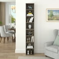 thumbnail image 2 of UHOMEPRO 8-Tier Media Tower, CD DVD Media Storage Unit with Adjustable Shelves, Multi-Functional Cube Storage Cabinet for Home Office, Wooden Freestanding Double-Decker Bookcase Display Stand, Gray, 2 of 11