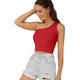 thumbnail image 3 of Top corto acanalado sin mangas con un hombro sexy para mujer, rojo (l) Feliz Sencillez, 3 of 5